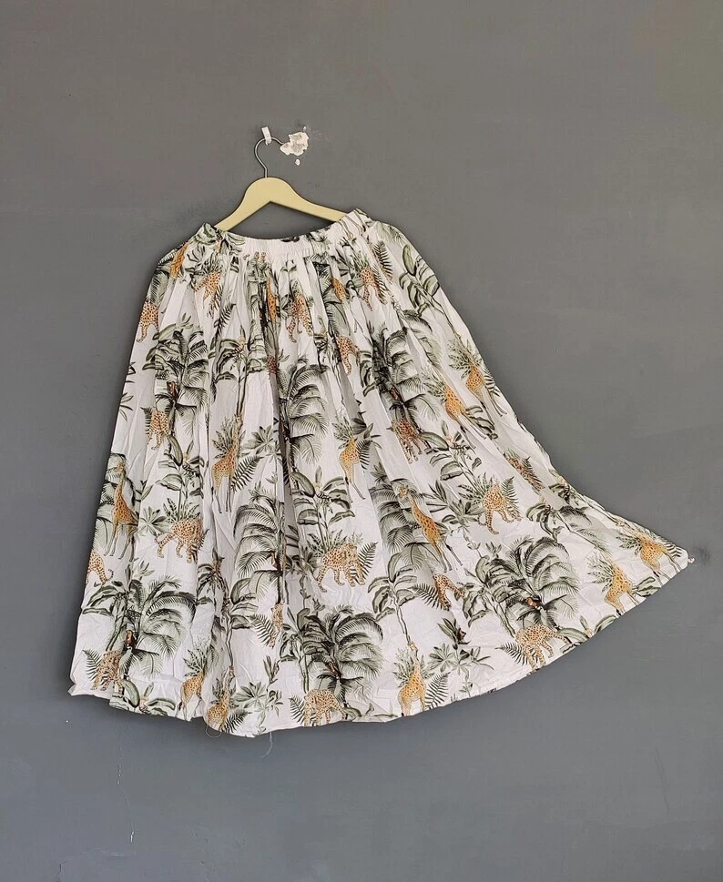 Indian White Giraffe Skirt 100%Cotton Skirt, Long Skirt, Free Size Beach Wear AU