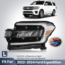 Full Led Headlight For 2022-2024 Ford Expedition W Chrome Trim Strip Left Side