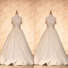 Elegant Wedding Dresses Off Shoulder A Line White Ivory Satin Bridal Gowns