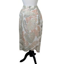 Vintage Josephine Chaus 100 Silk Peach  Cream Fux Wrap Midi Skirt
