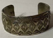 Early Estate Stamped Sterling Silver Cuff Bracelet Hand Chased Native American