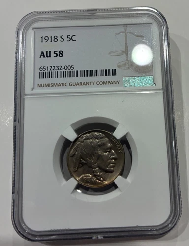 1918-S BUFFALO NICKEL AU58 NGC fulll horn