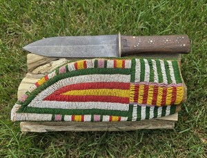 Antique Hudson Bay Dag Knife Native American Beaded Sheath Fur Trade Era Indian