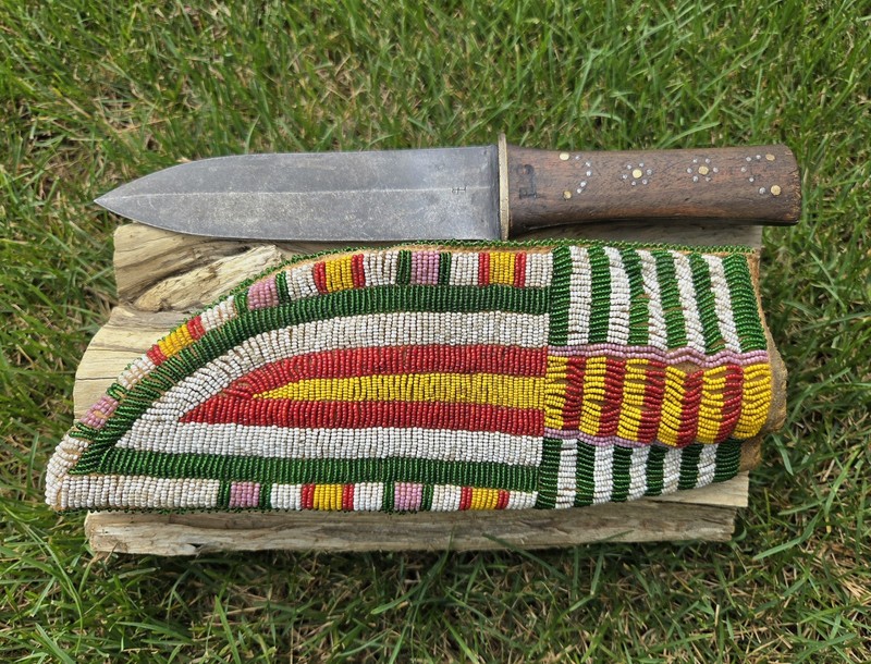Antique Hudson Bay Dag Knife Native American Beaded Sheath Fur Trade Era Indian