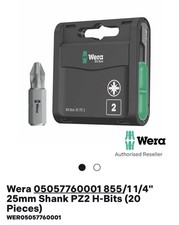 Wera 05057760001 855/11/4" 25mm Shank PZ2 H-Bits (20 Pieces) Free Shipping