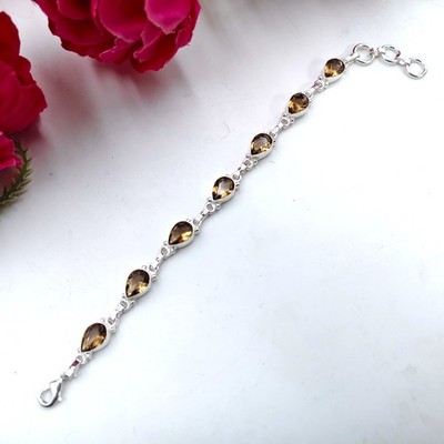 Smoky Quartz Gemstone Handmade 925 Sterling Silver Jewelry Bracelet Size-7-8''