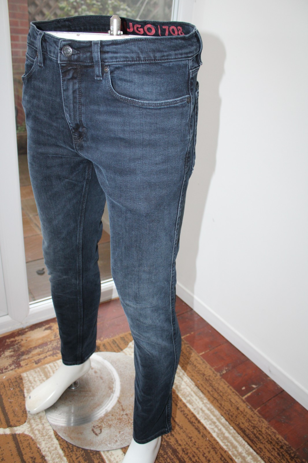 Mens Hugo Boss W32 L32 Jeans Tapered Black 708 Slim stretch 32R Taper HB thumbnail 9