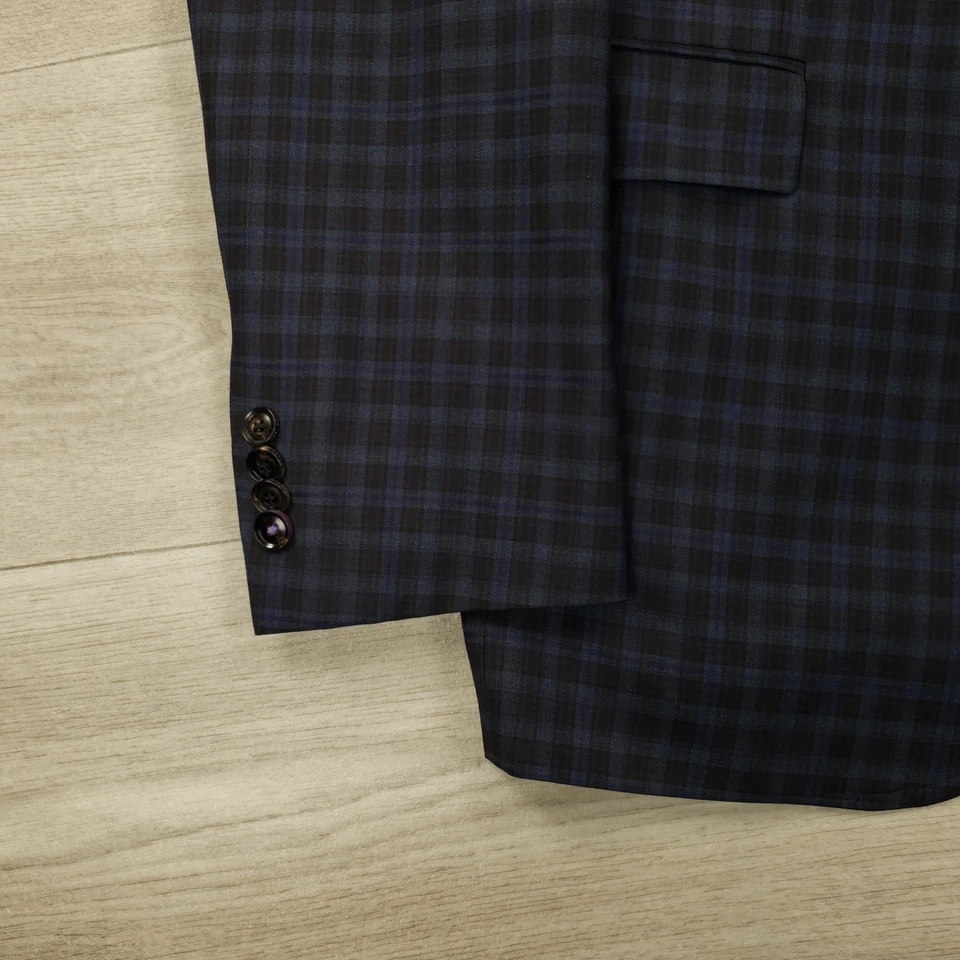 Abrigo deportivo Ted Baker para hombre 44L azul marrón lana a cuadros dos botones doble ventilación Foto 4 de 4