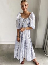 ZARA PRINTED AND EMBROIDERED DRSS BLUE WHITE SIZE S  5107/057/044