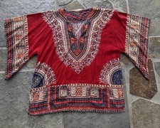 Red Dashiki Angelina Print Tunic Top Men M Women L 42” Chest Tribal Fest Shirt