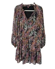 Vince Camuto Womens Floral Tiered Mini Dress V-Neck Long Sleeve XXL