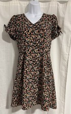 LOFT Petites Black Floral Print Short Sleeve Tie Dress Women’s 4P Pockets