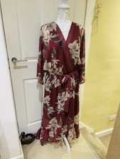Yumi Rose Pink Floral Print Kimono Midi Wrap Dress – Size 16 – RRP £60