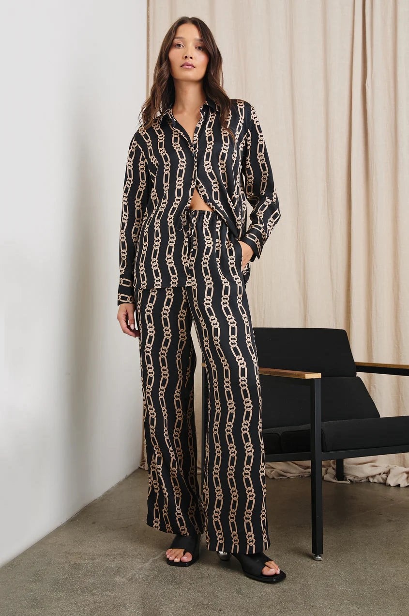 RAILS DAMANI BLACK GOLD LINK WIDE LEG DRAWSTING PANTS SIZE S $178