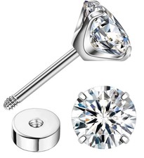 Enticera G23 Titanium Earrings 5A Cubic Zirconia Flat Back Stud Small, Silver