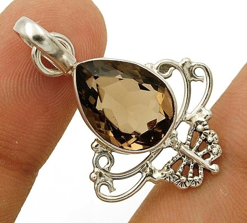 3CT Natural Smoky Topaz 925 Sterling Silver Pendant Jewelry 1 1/3'' Long @19-9