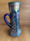 ANTIQUE FENTON PANELED DANDELION CARNIVAL GLASS PITCHER ~MINT - COBALT BLUE