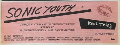 SONIC YOUTH+KOOL THING+1990+MUSIC PRESS ADVERT+26cms x 10cms