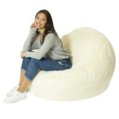 Air Candy Mongolian Faux Fur Ivory White Inflatable Chair, Premium, Soft, Flu...
