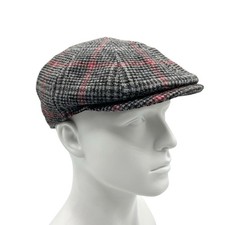 Mens Vintage 80s Flat Cap Grey Check Patterned Retro Indie Medium