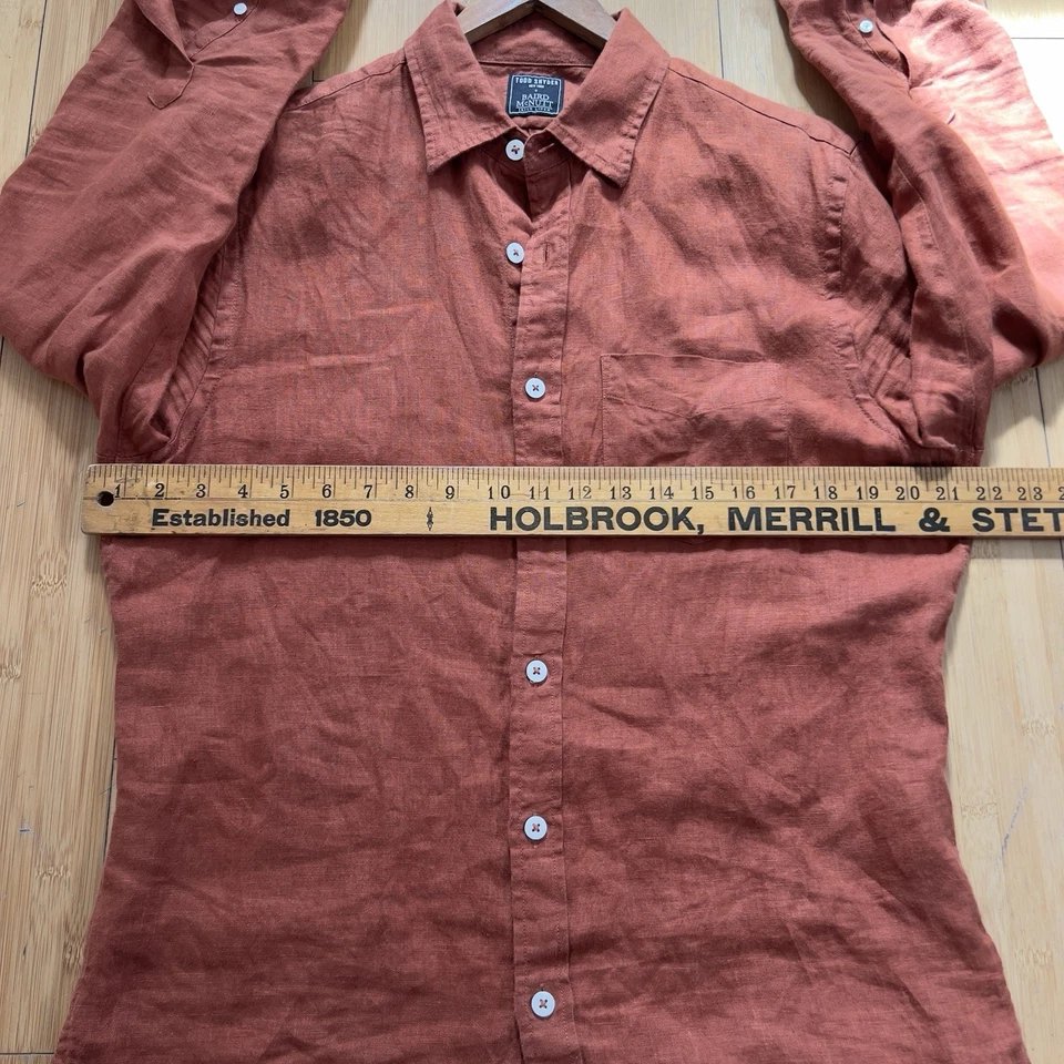 Camisa masculina Todd Snyder + Baird McNutt laranja ferrugem média 100% linho irlandês adulto - Imagem 4 de 4