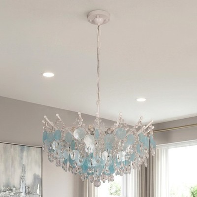 Luxurious Blue Shell Crystal Pendant Light, Adjustable Height, Living Room Light