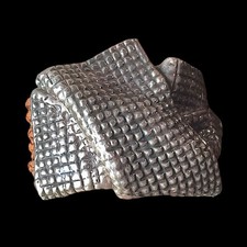 Vintage Heavy Brutalist Sterling Silver Artisan Bracelet Leather Cord 51 Grams