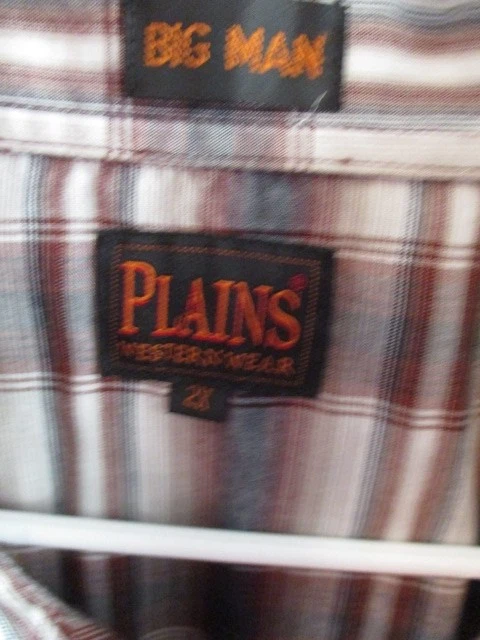 PLAIN'S WESTERN WEAR MEN'S BROWN PLAID SHIRT WITH PEARL SNAPS, SIZE 2X - Image 2 of 4