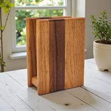 VTG Solid Wood Handmade Oak Layered Multi Toned Stripe Napkin Holder 6.75" Tall