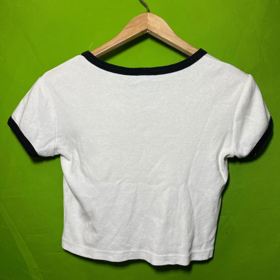 Medium 1995 VTG Womens Cropped Shirt Little Happy Go Lucky Ringer Tee Top White - Image 2 of 4