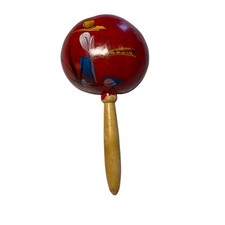 Vintage Authentic Hand Painted Mexican Red Maraca 9.5" Primitive Music