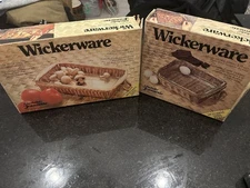 Vintage Wickerware Glassbake Jeannette Casserole Baskets Set of 2 NOS