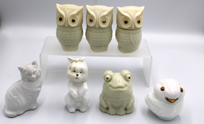 Vintage Avon Bottle Lot of 7 Empty No Boxes Owls Cat Dog Frog Bird