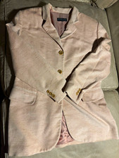 Women  s Beige Solid Blazer Jacket Lined Mid-Length Collared Button Front Long