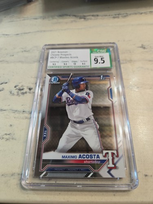 #ad 2021 Bowman Chrome Maximo Acosta BCP 7 1st Bowman CSG 9.5 Gem Mint Rangers $29.99