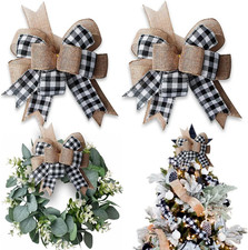 Buffalo Plaid Burlap Bows for Wreath 2 Pack,12  X9.4  Large Rustic Farmhouse Decor