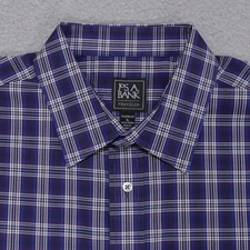 Jos A Bank Traveler Shirt Mens XL Tailored Fit Blue Plaid Button Up Long Sleeve