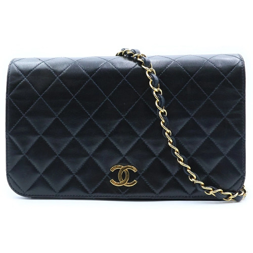 Chanel Matelasse Pushlock Full Flap Chain Shoulder Bag Lambskin Black r0_1006