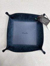 Square Black Leather Stitched Blue Suede Valet Tray/ Catch All Tray