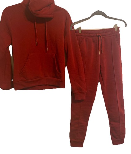 Conjunto de 2 piezas de traje de sudor informal para mujeres Sudadera con capucha Chándal Pantalones Prendas para el torso Sudadera Rojo oscuro - Imagen 2 de 9