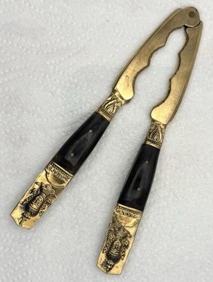 Vintage Nussknacker aus Messing und dunklem Holz aus Thailand - massive Messingbacken