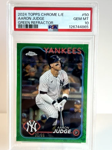 Aaron Judge 2024 Topps Chrome 20/99 Logofractor #50 Green Refractor PSA 10