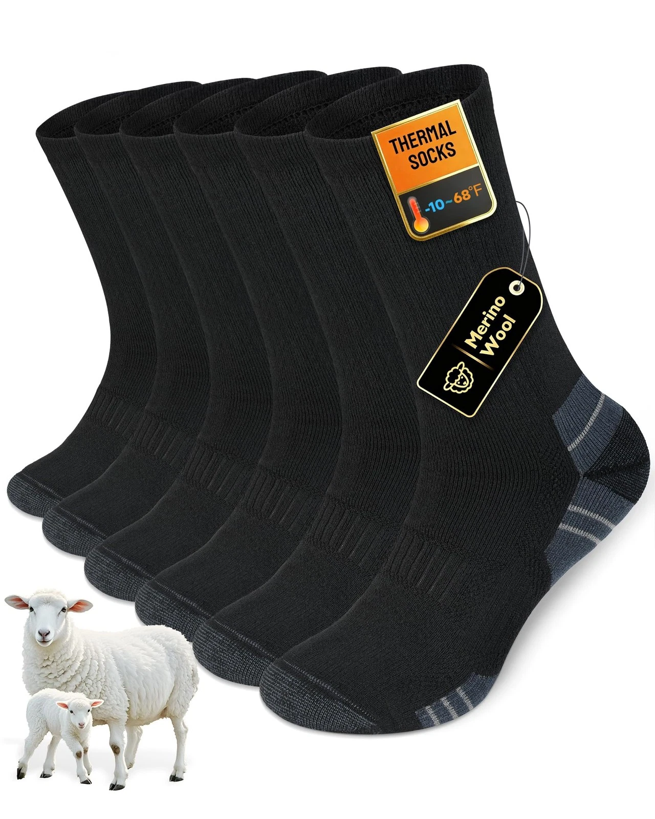 Vanfvok Merino Wool Hiking Crew Socks, Thick Thermal Warm Large, Grey-2