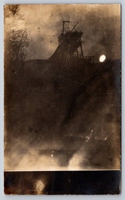 Industrial Structure Mining Or Construction At Night View Real Photo RPPC