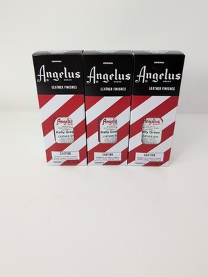 Lot Of 3 Angelus Kelly Green Leather Dye 3 (3oz) Bottles W/Applicator