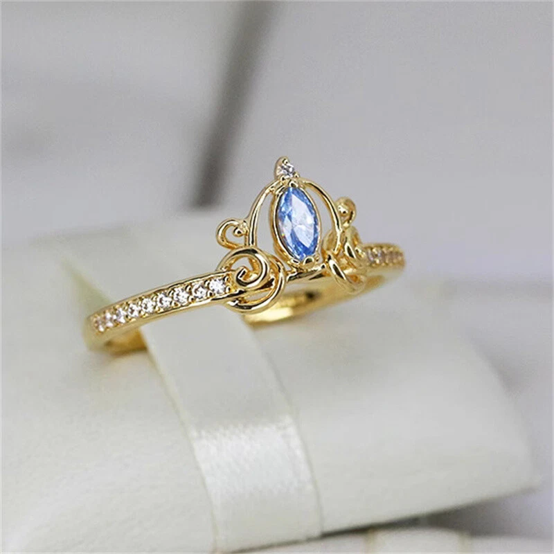 Novo anel de prata esterlina 925 ouro azul Disney Cinderela's Carruge todos os tamanhos - Imagem 2 de 4