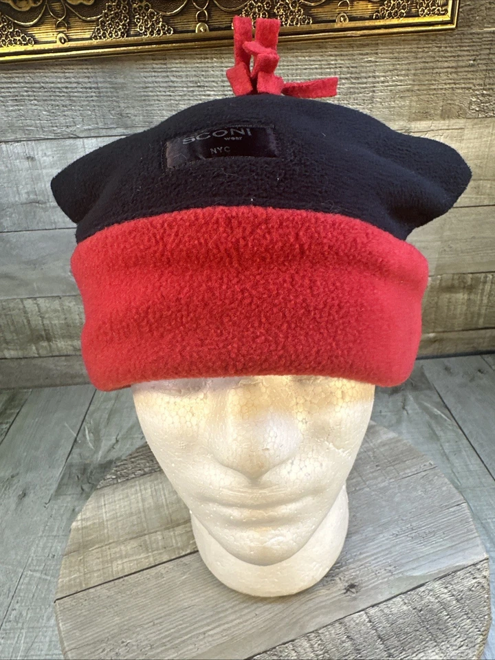 Gorro polar Sconi Wear NYC negro rojo vintage sombrero de invierno borla top unisex Foto 2 de 4