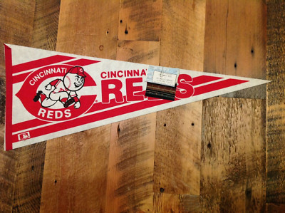 1960's vintage Cincinnati Reds pennant 4 x 9 ORIGINAL Mr Redlegs riding a Bat