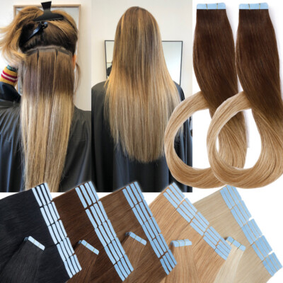 Ombre THICK Tape In 100% Real Human Hair Extensions Seamless Skin Weft FULL HEAD