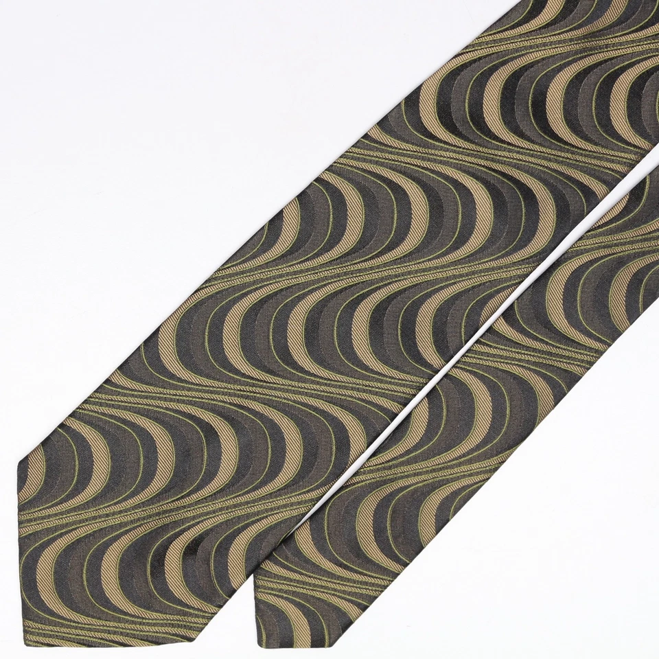 Corbata tejida Tallia para hombre de seda verde beige remolino tejido hecho en Italia Foto 2 de 4